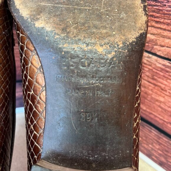 Escada Dark Brown & Bronze/Gold Faux Snake Print Loafers Moccasins Flats - Picture 16 of 16